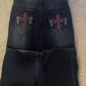 Forever 21 Black Flare Jeans with Red Embellishments